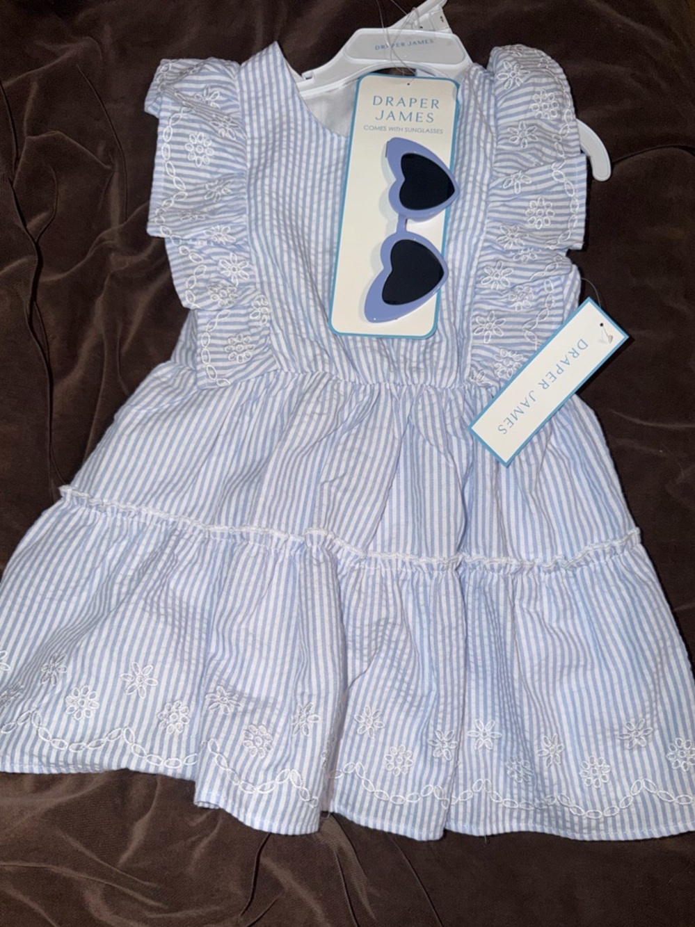 Draper James Light Blue & White Striped Embroidered Ruffle Dress 4t nwt
